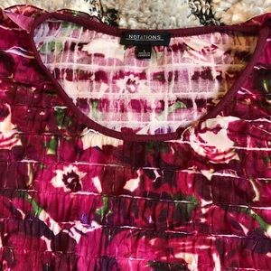 Notations short sleeve large ruffle tee blouse  in bright pinks and floral print